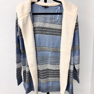 NEW Cozy Blue and Gray Striped Women's Cardigan